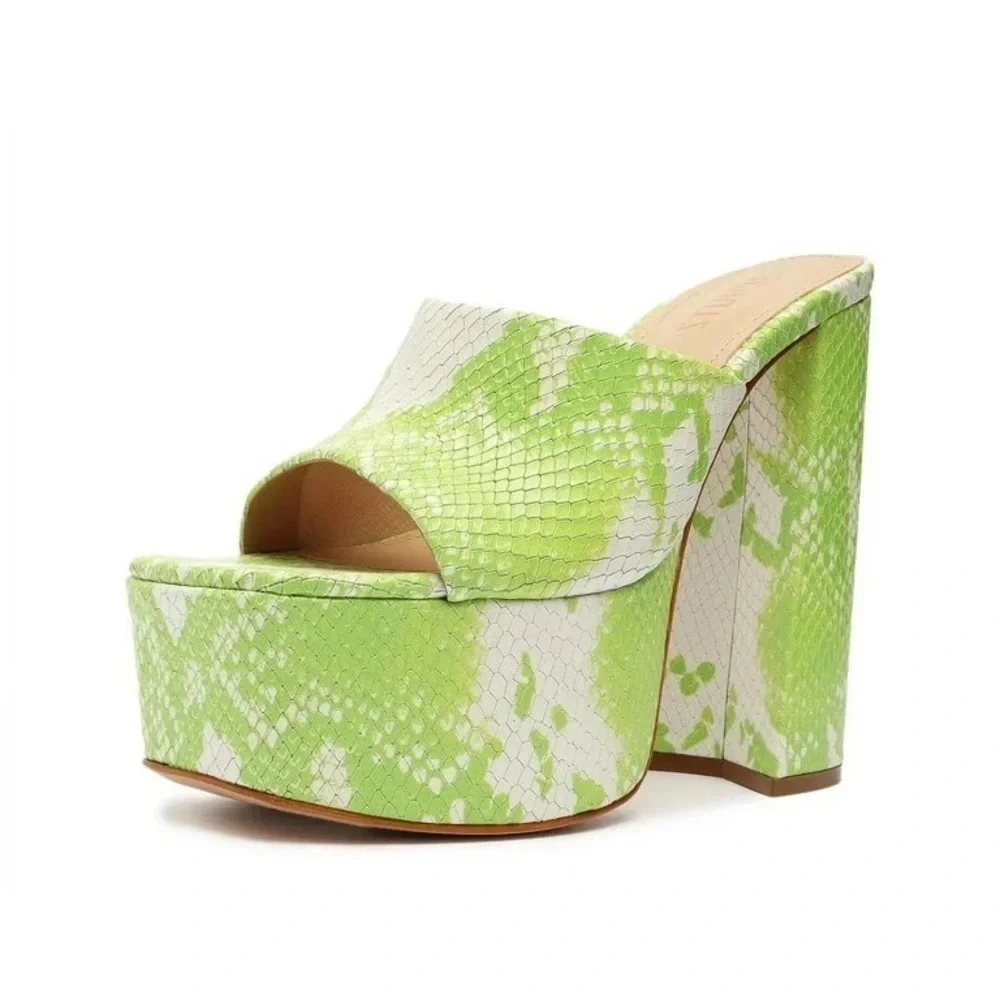 Schutz Darah Wild Green Snake Embossed Leather SlipOn High Heel Sandals Size 8.5